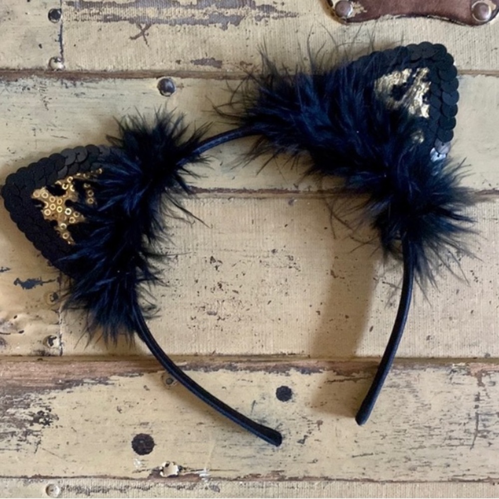 🐱 ANIMAL COSTUME SEQUIN FEATHER CAT EARS HEADBAND COSTUME COSPLAY OSFM